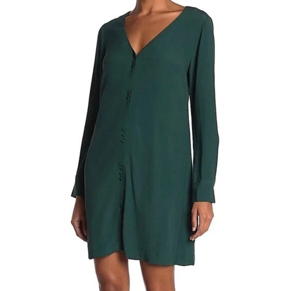Madewell Novel Dress Long Sleeve Button Front Forest Green V-Neck Small